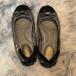 Me Too brand silver and black ballet flats